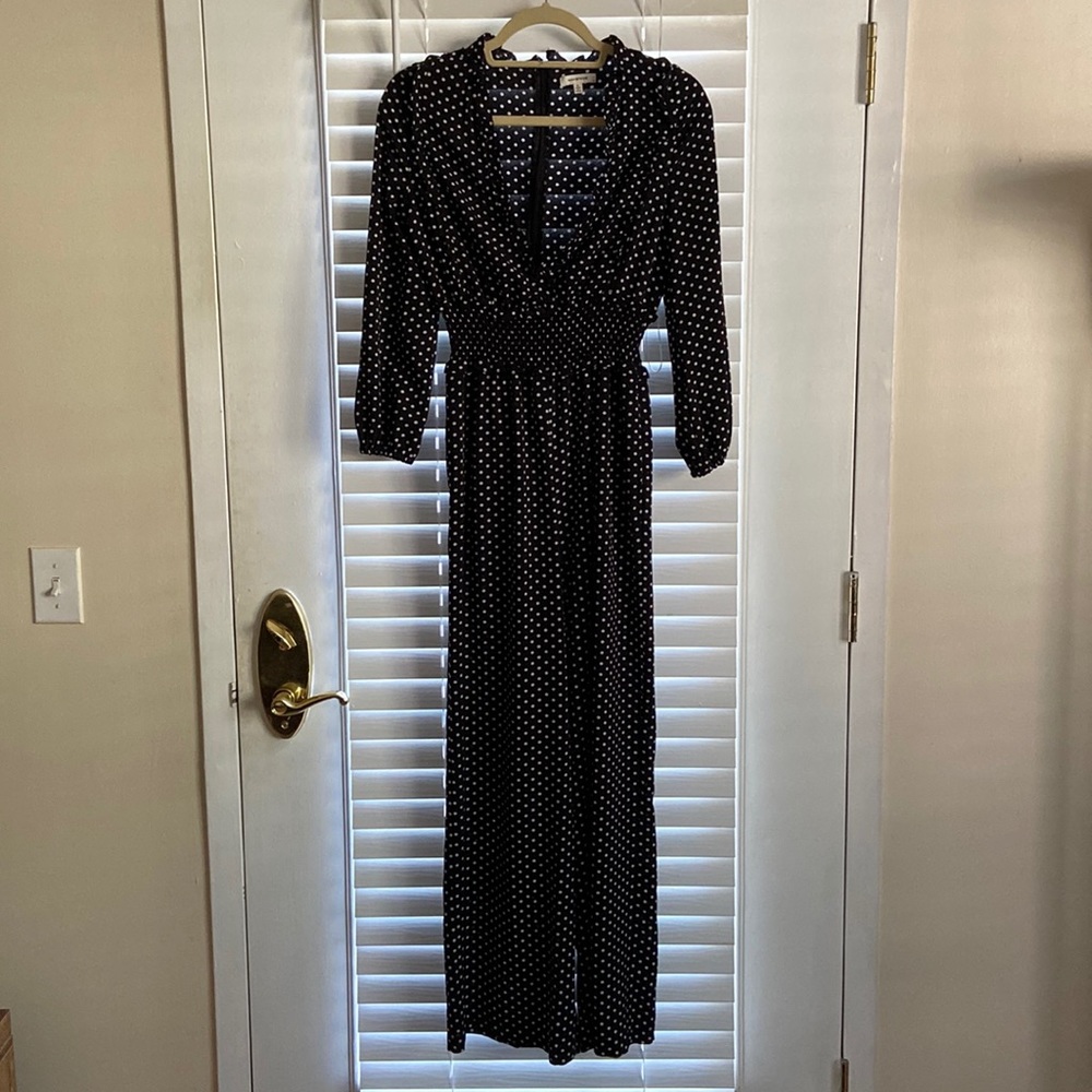 Max Studio Black three quarter sleeve polka dot jumpsuit